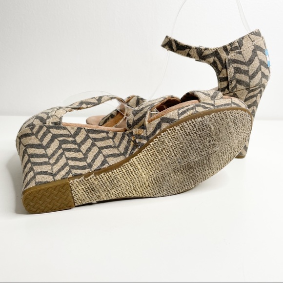 Toms sienna wedge sandal chevron burlap tan black - Picture 11 of 13